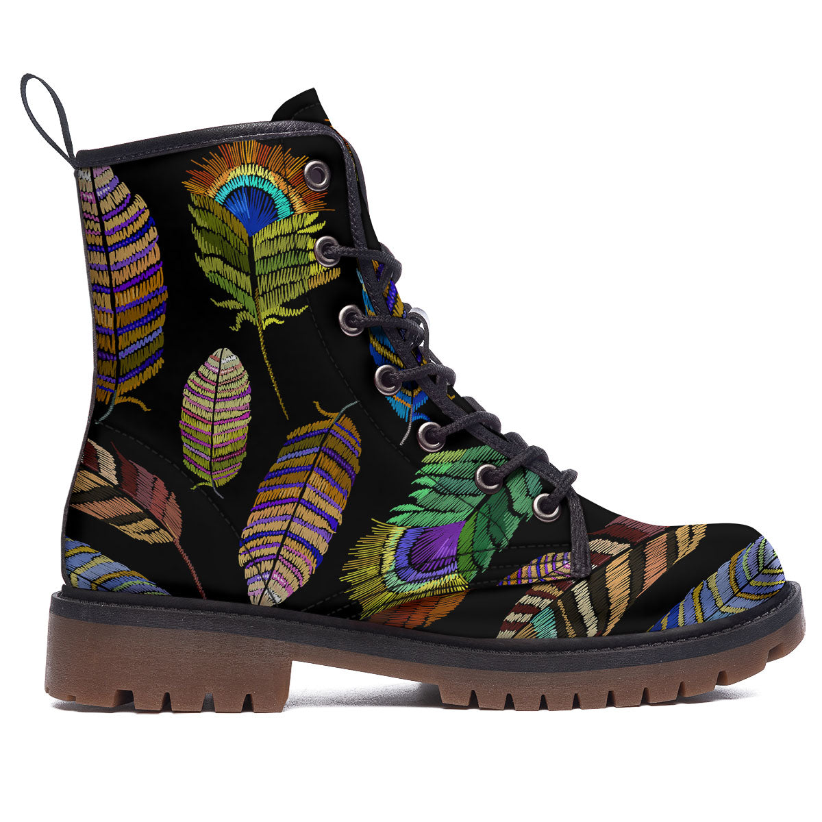 Feather Embroidery Peacock Print Work Boots-grizzshop