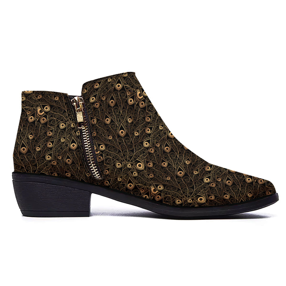 Feather Gold And Black Print Pattern Ankle Boots-grizzshop