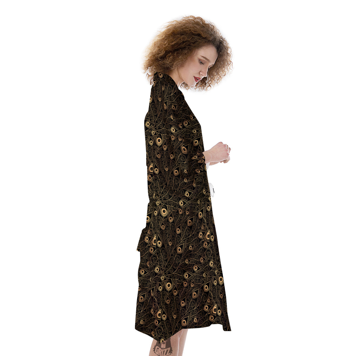 Feather Gold And Black Print Pattern Kimono-grizzshop
