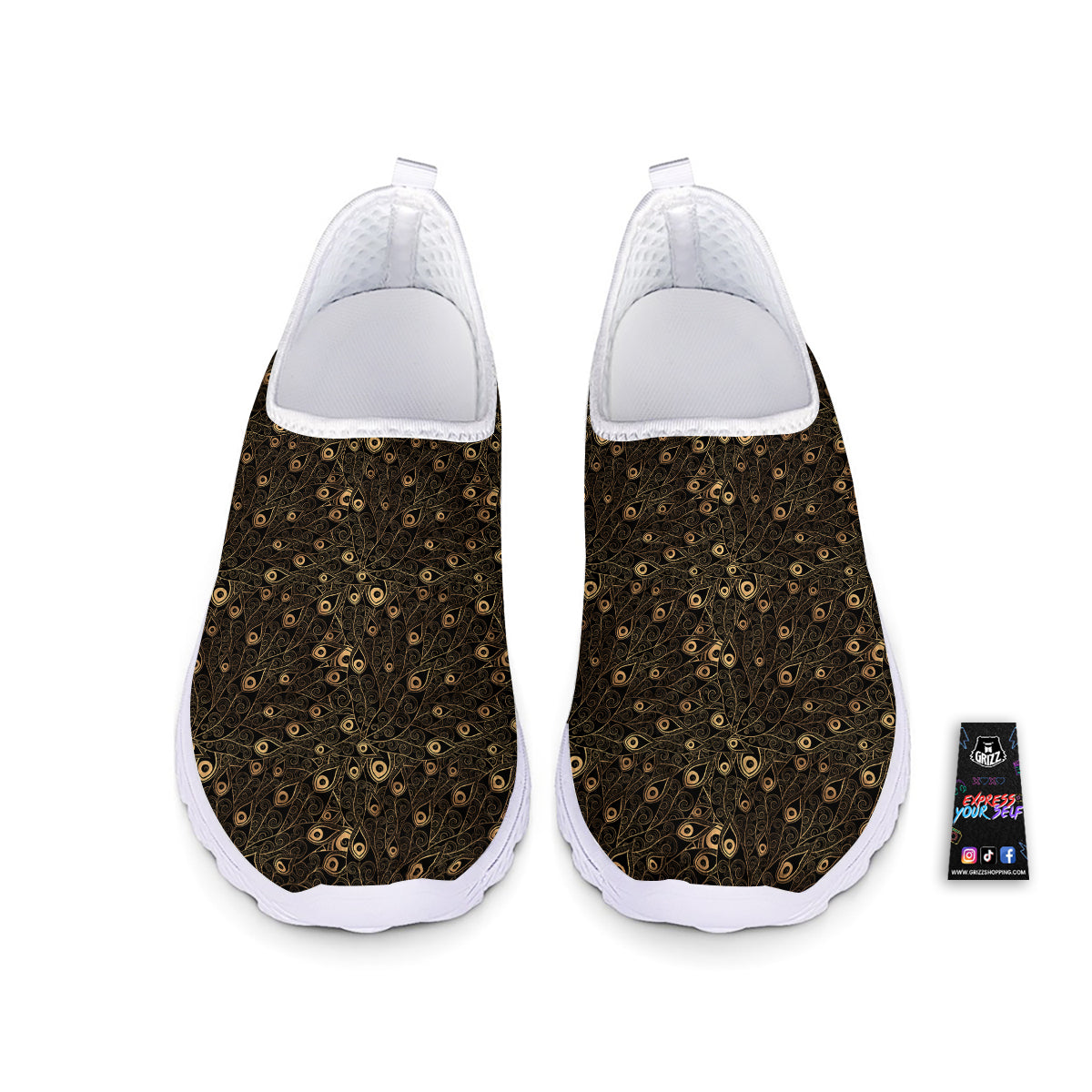 Feather Gold And Black Print Pattern Nurse Shoes-grizzshop