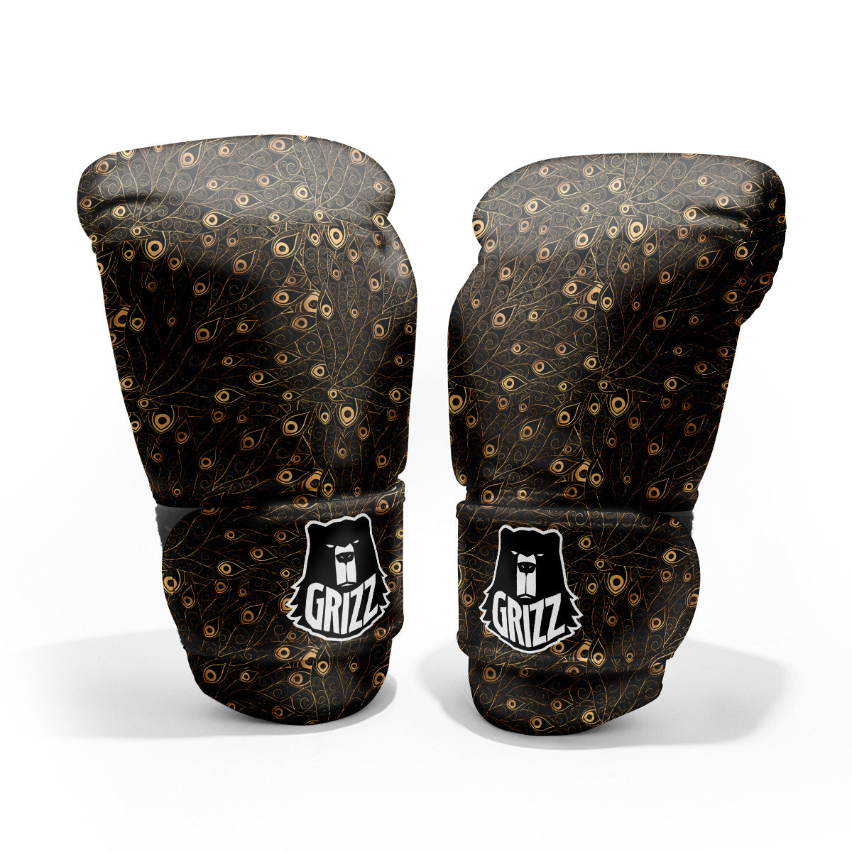 Feather Gold And Black Print Pattern Pro Boxing Glove