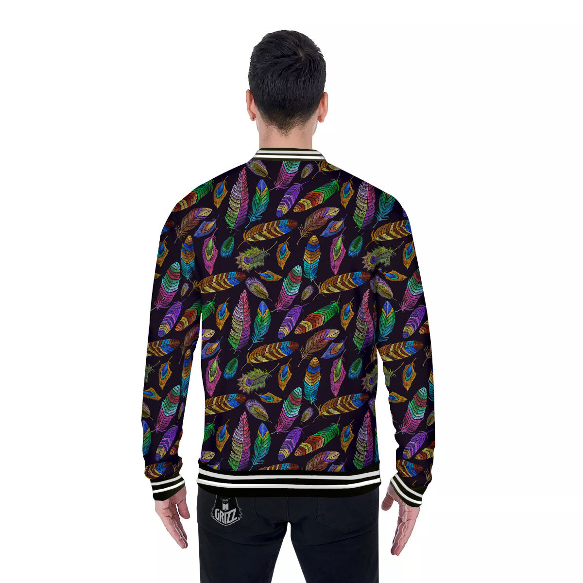 Feather Native Print Pattern Baseball Jacket-grizzshop