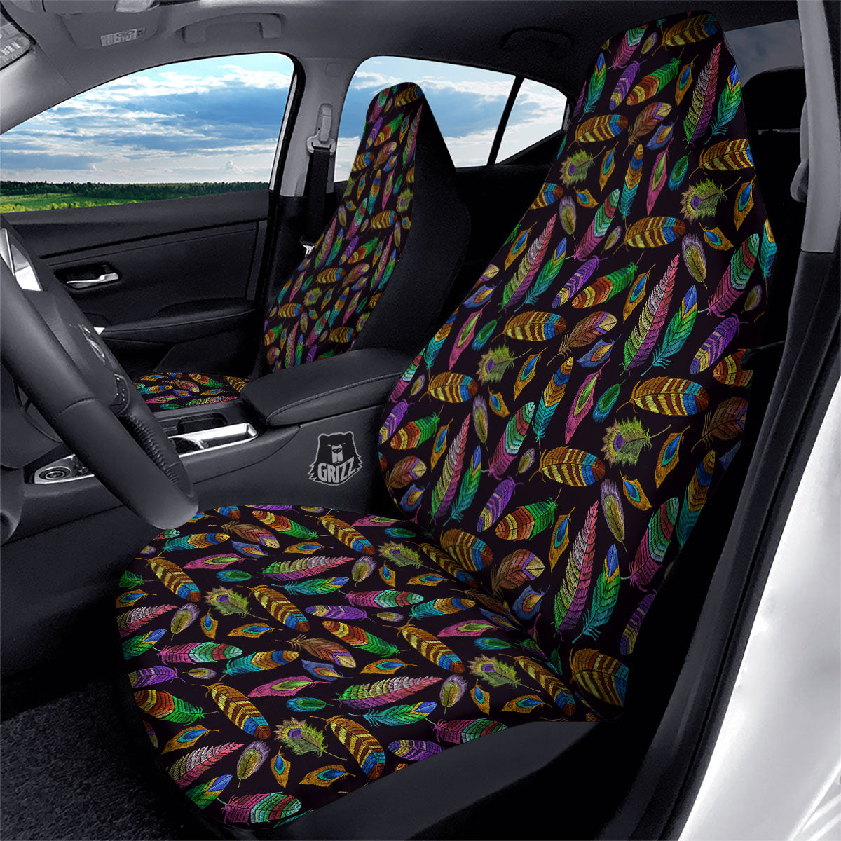 Feather Native Print Pattern Car Seat Covers-grizzshop