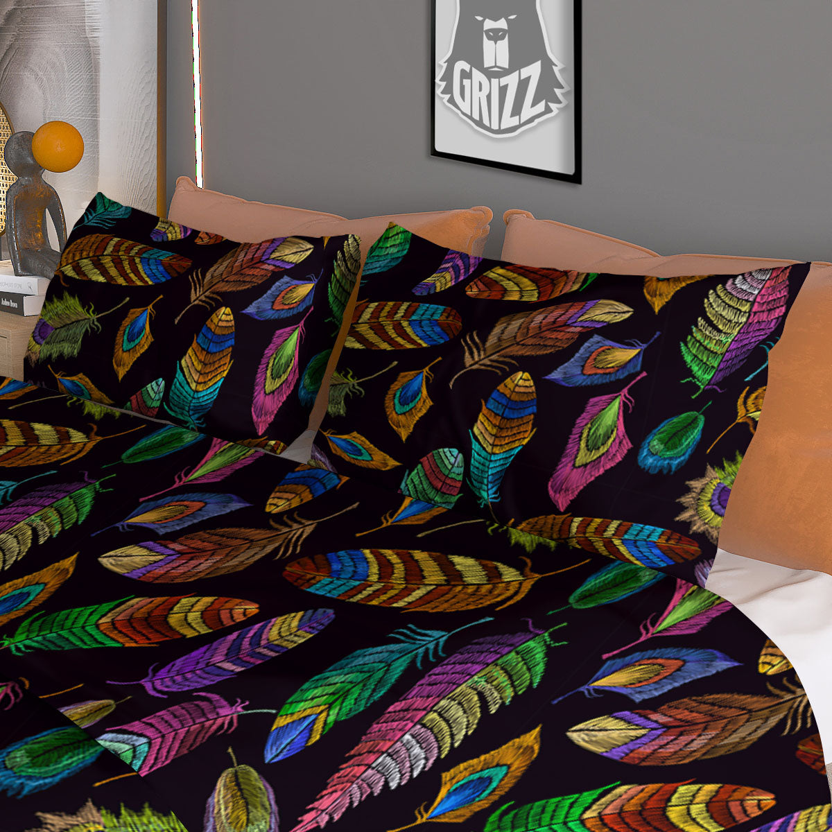 Feather Native Print Pattern Duvet Cover Bedding Set