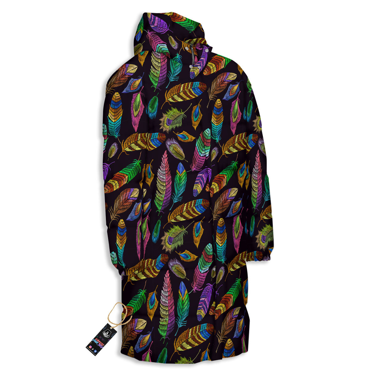 Feather Native Print Pattern Long Down Jacket-grizzshop
