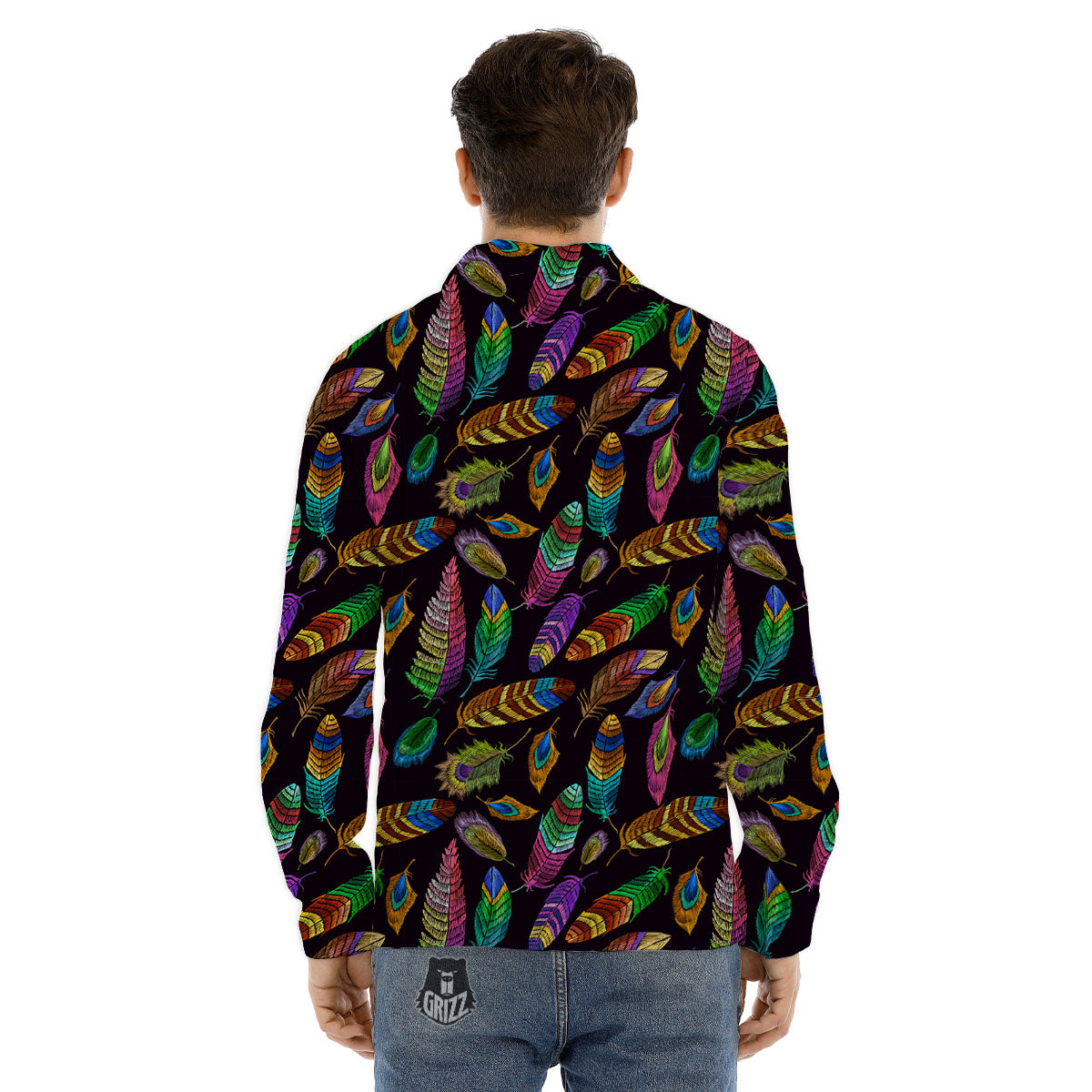 Feather Native Print Pattern Men's Dress Shirts-grizzshop