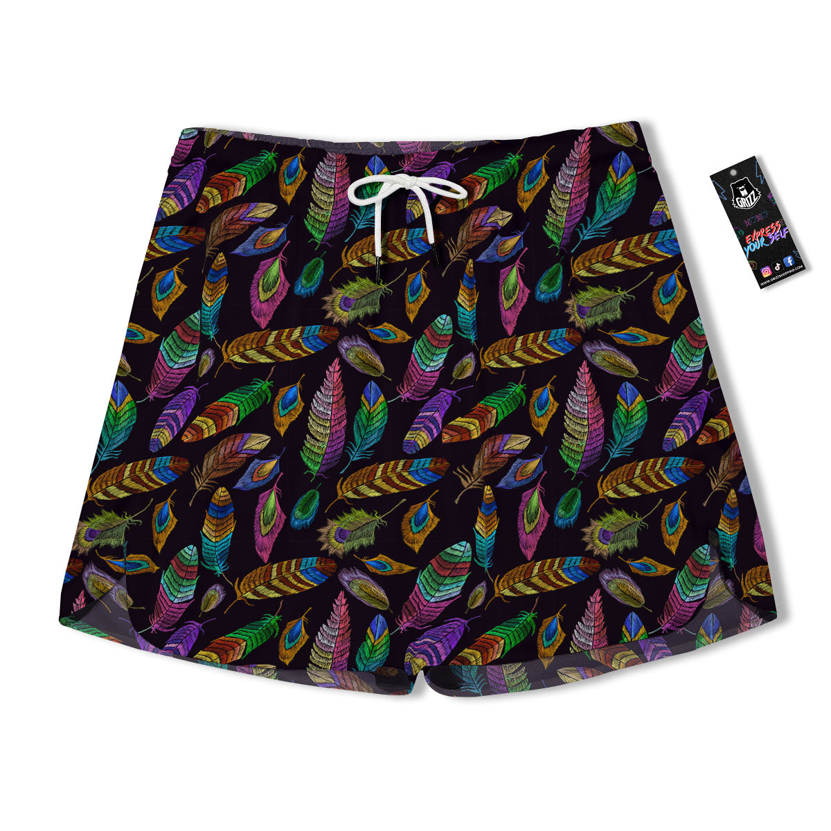 Feather Native Print Pattern Men's Running Shorts-grizzshop