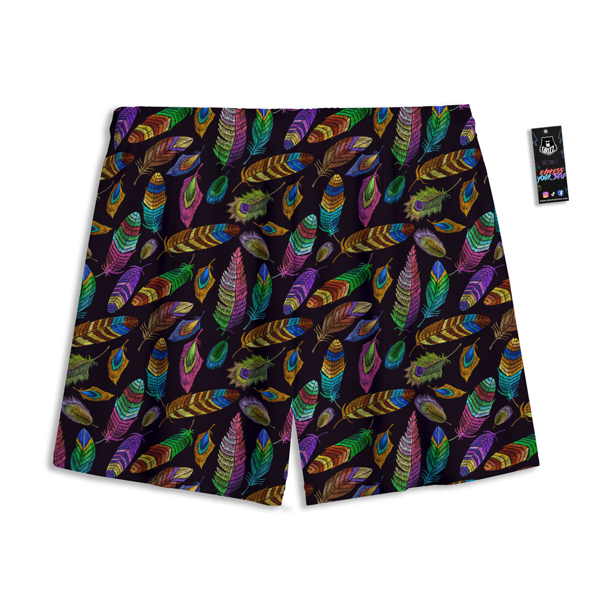 Feather Native Print Pattern Mesh Shorts-grizzshop
