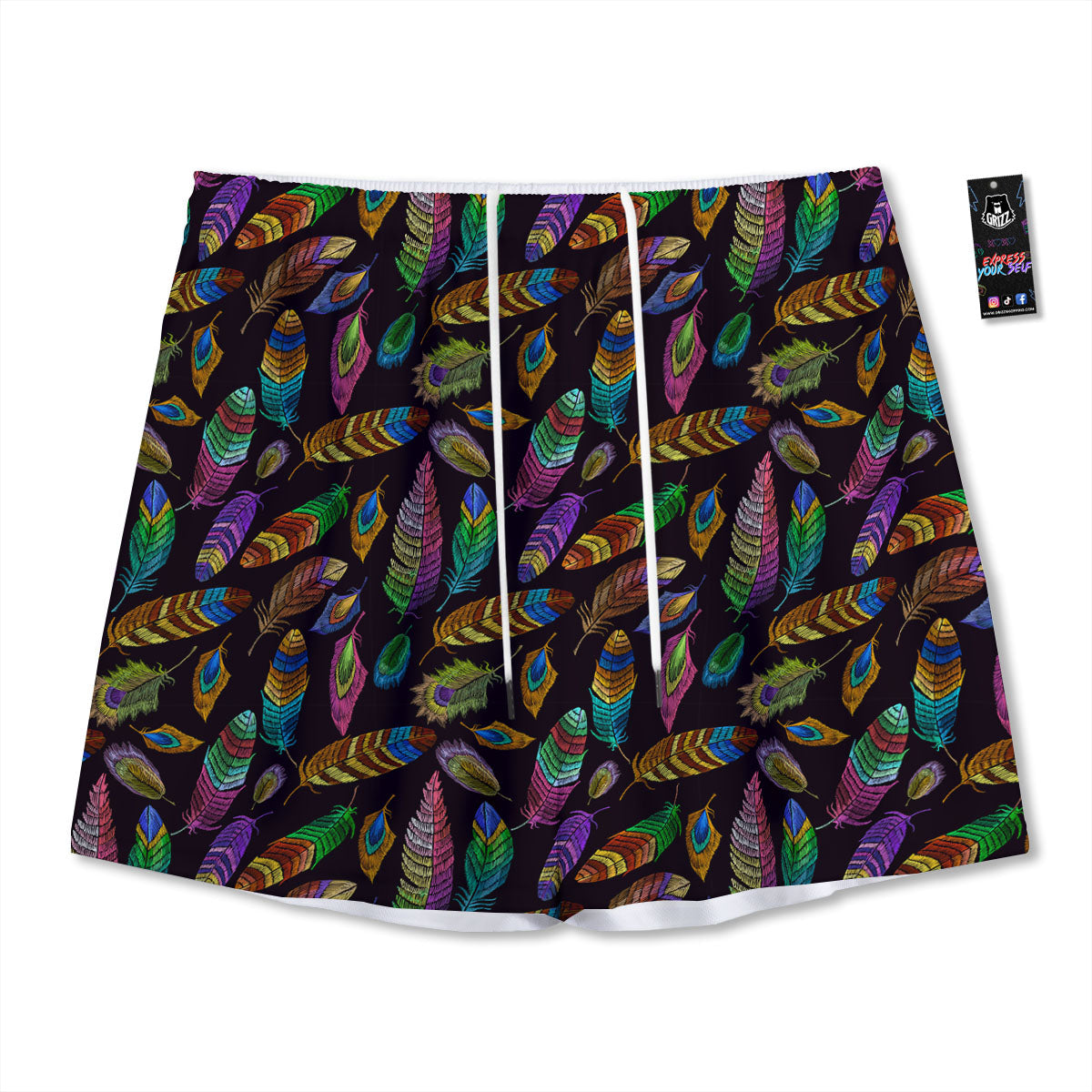 Feather Native Print Pattern Mesh Shorts-grizzshop