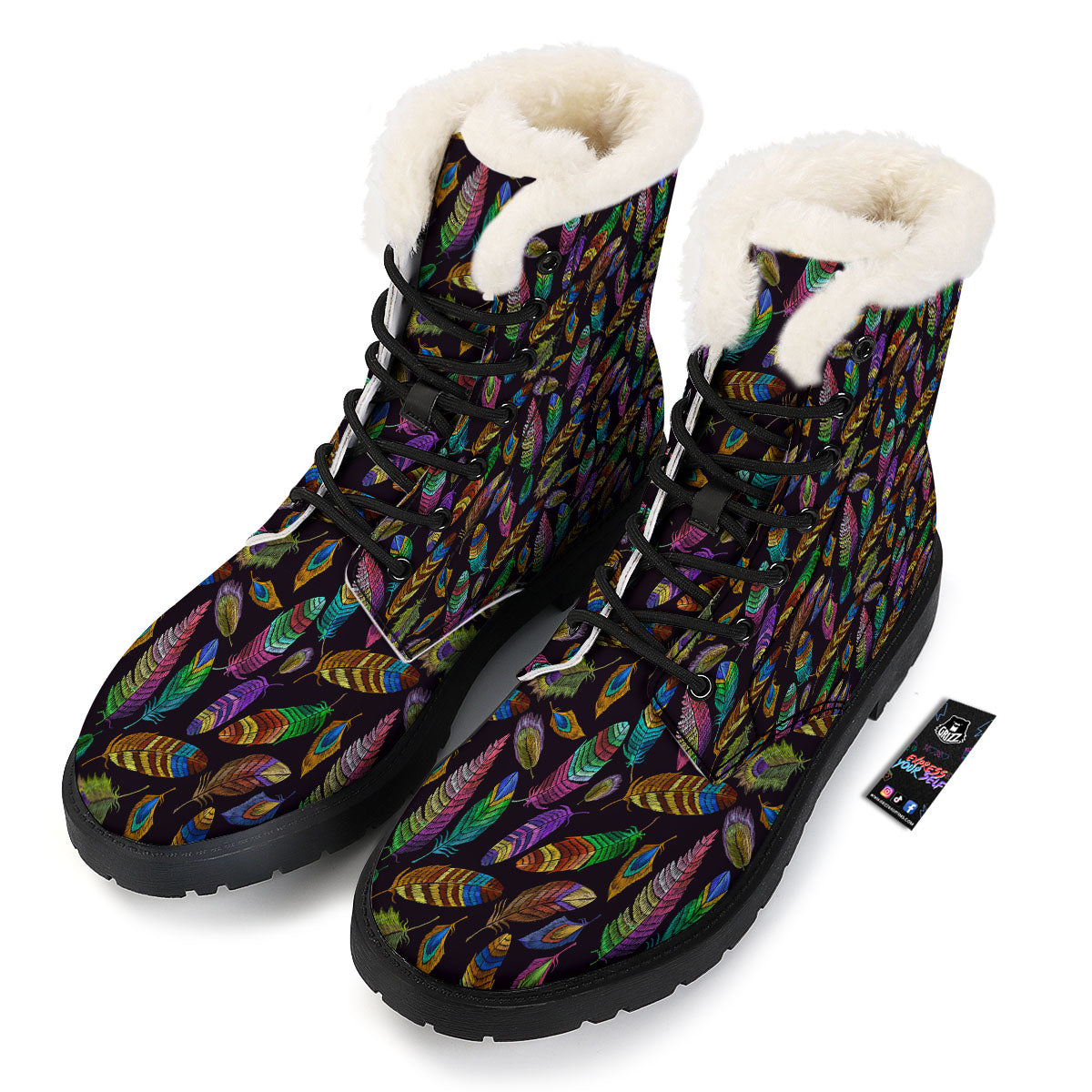Feather Native Print Pattern Winter Boots-grizzshop