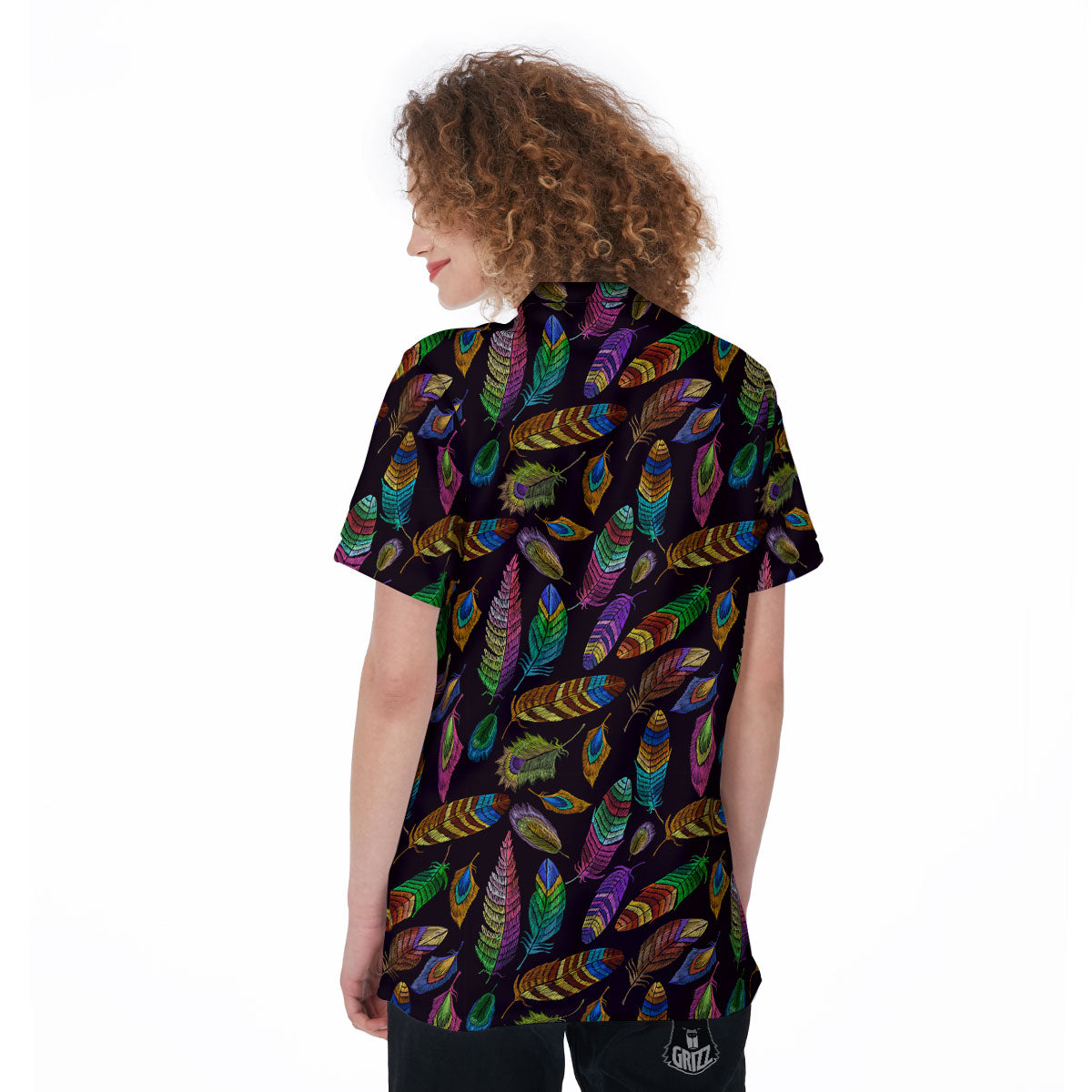 Feather Native Print Pattern Women's Golf Shirts-grizzshop