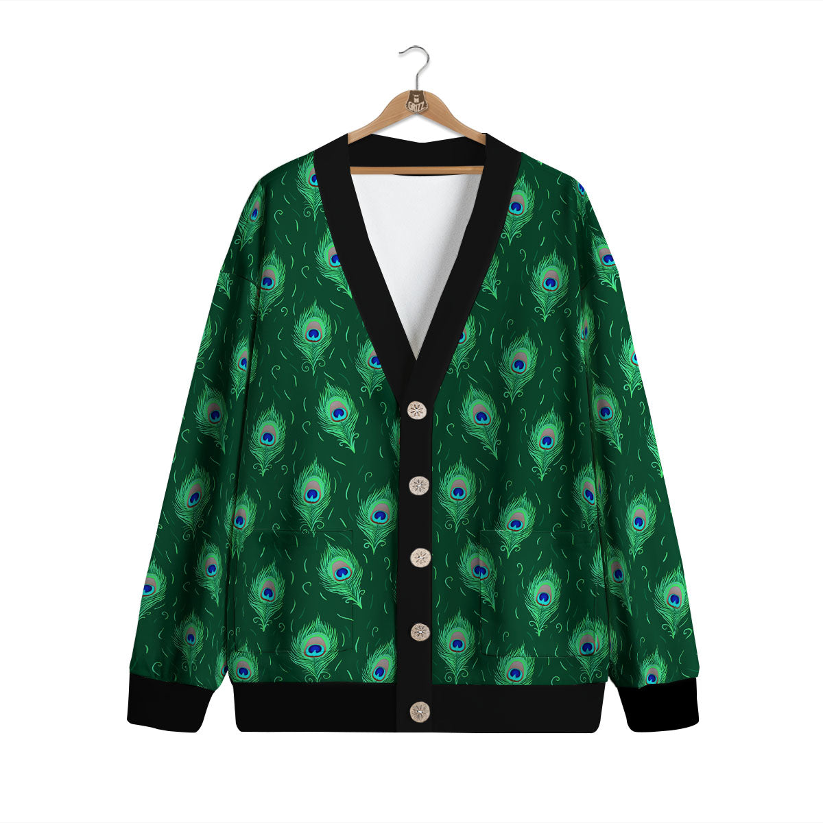 Feather Peacock Print Pattern Cardigan-grizzshop