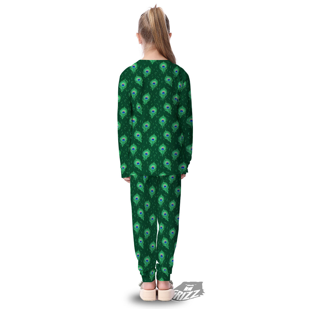 Feather Peacock Print Pattern Kid's Pajamas-grizzshop