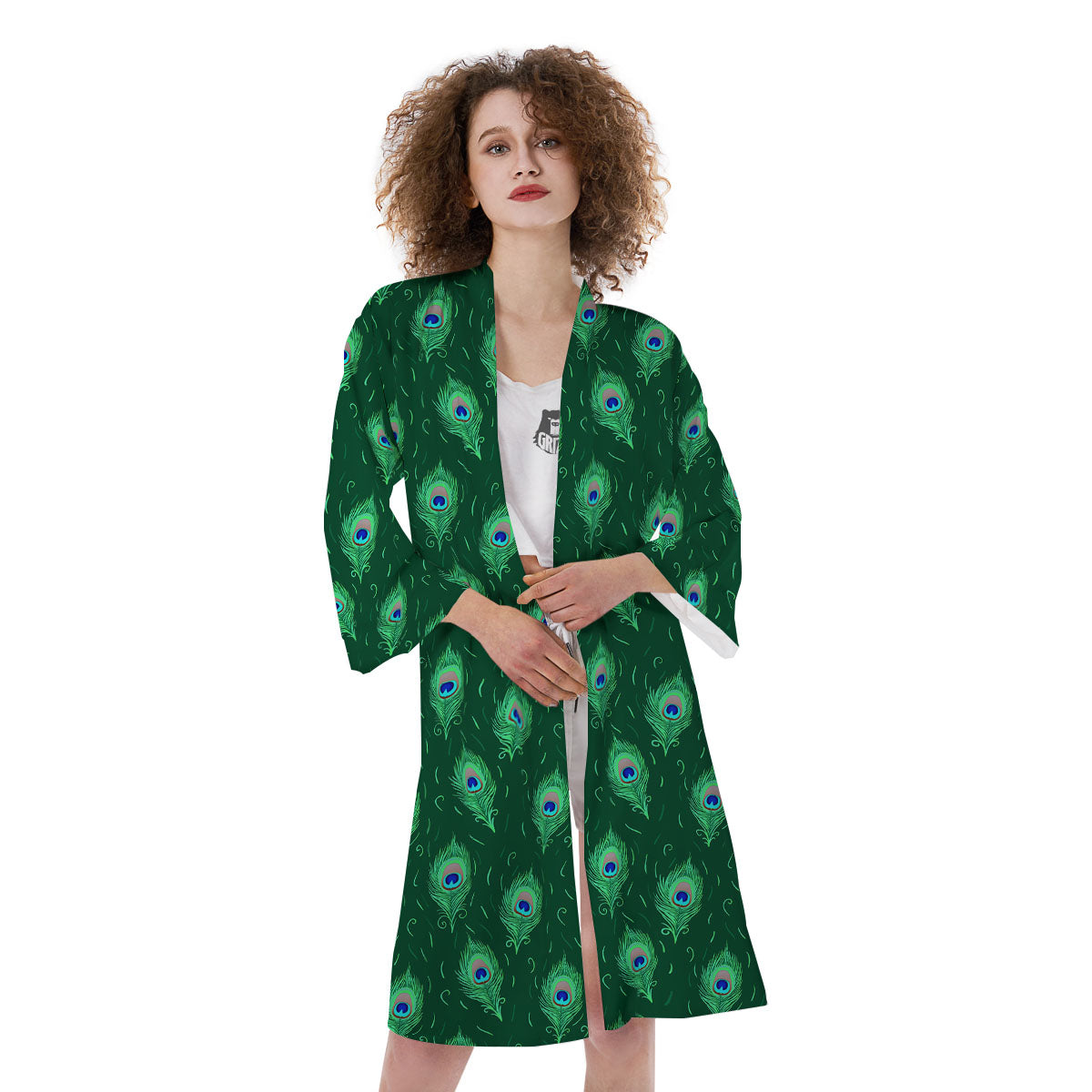 Feather Peacock Print Pattern Kimono-grizzshop
