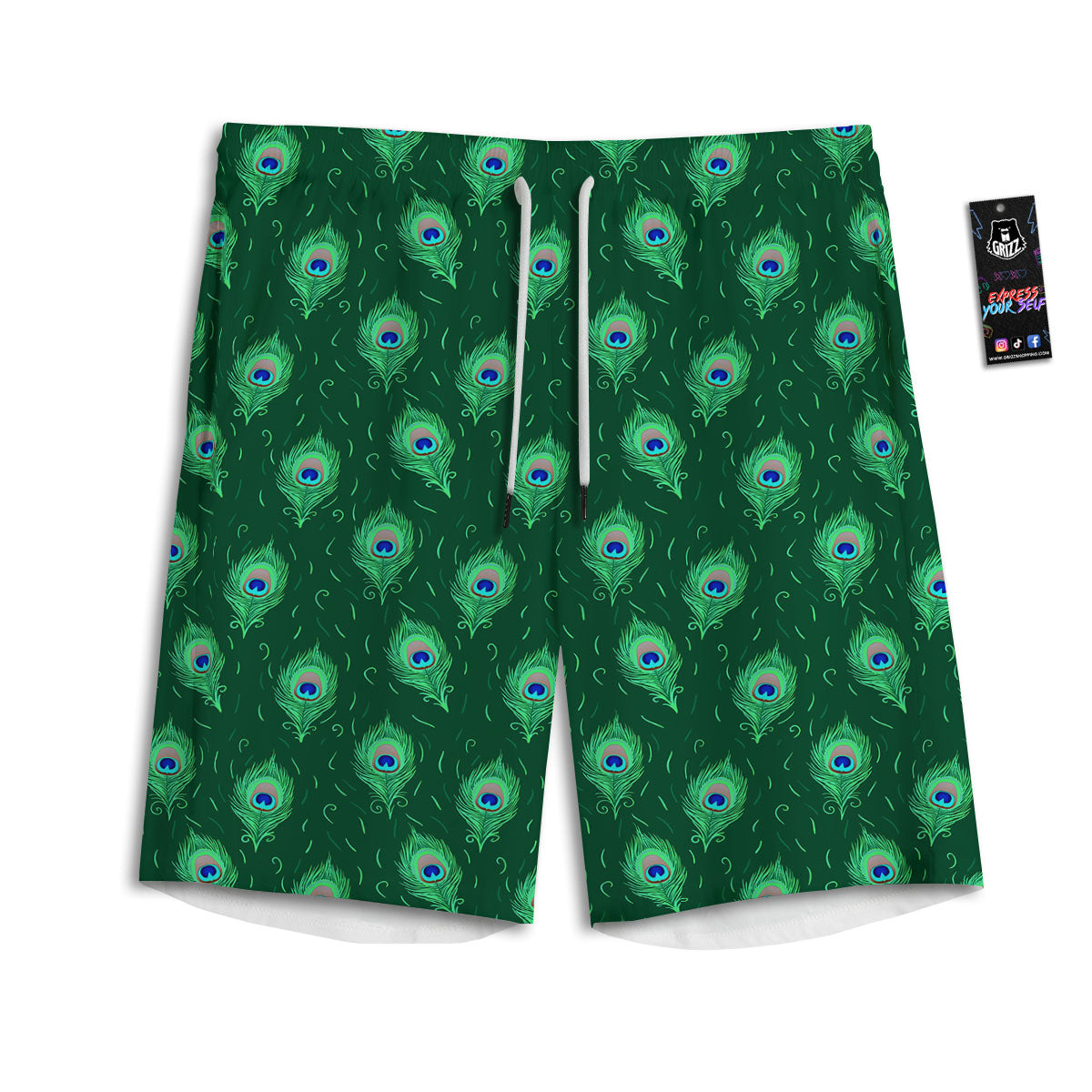 Feather Peacock Print Pattern Men's Athletic Shorts