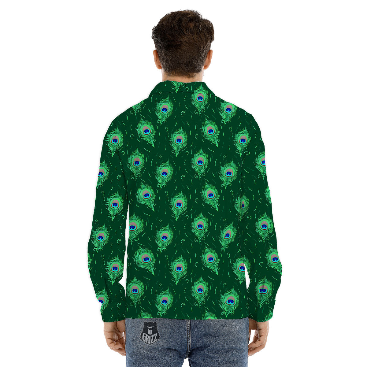Feather Peacock Print Pattern Men's Dress Shirts-grizzshop