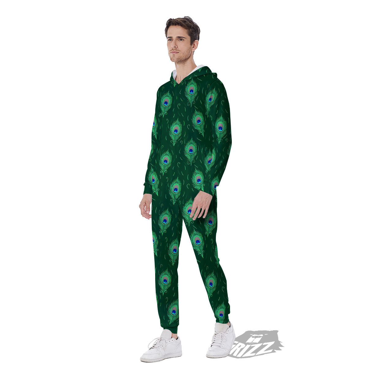 Feather Peacock Print Pattern Men's Jumpsuit-grizzshop