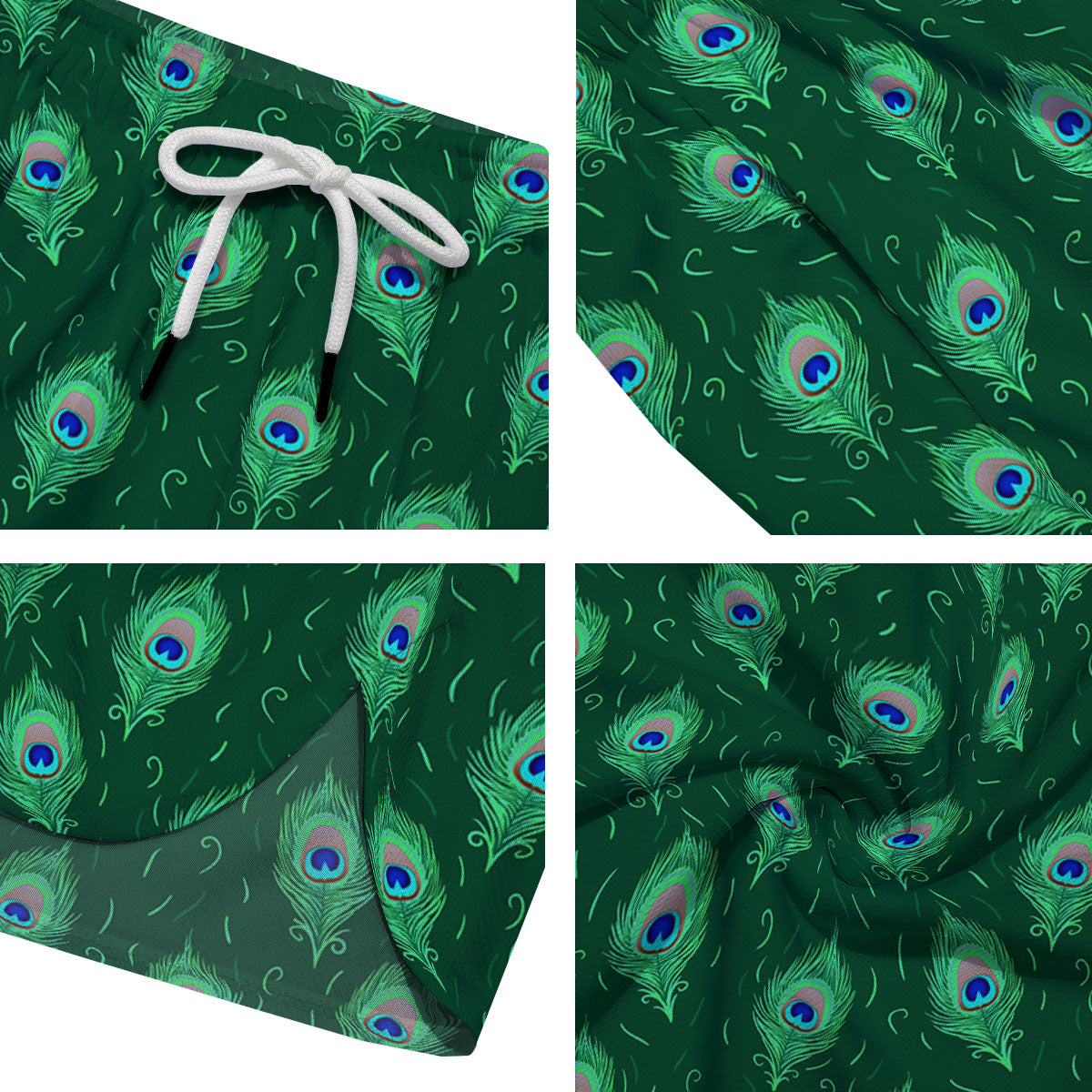 Feather Peacock Print Pattern Men's Running Shorts-grizzshop