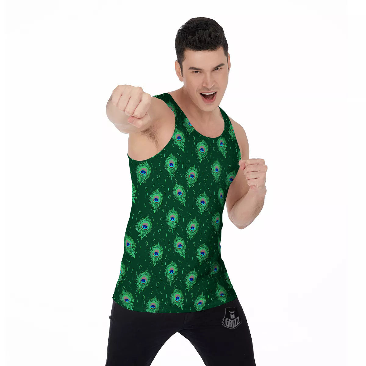 Feather Peacock Print Pattern Men's Tank Top-grizzshop