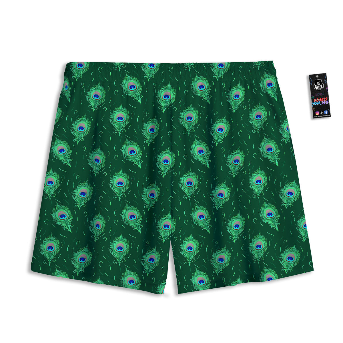 Feather Peacock Print Pattern Mesh Shorts-grizzshop