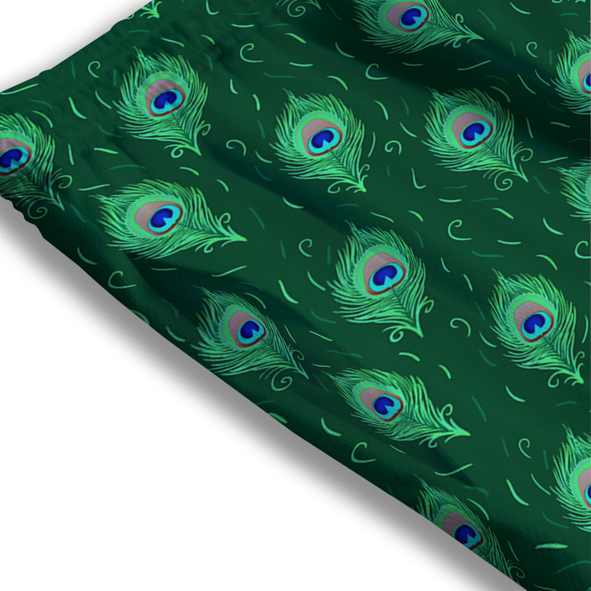 Feather Peacock Print Pattern Mesh Shorts