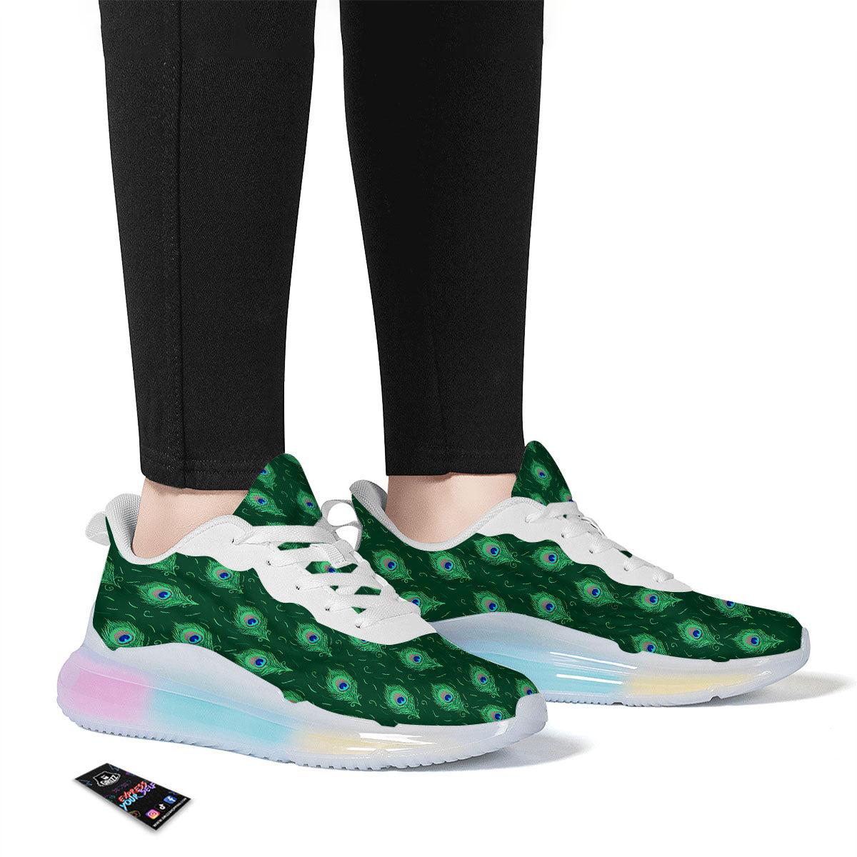 Feather Peacock Print Pattern Running Sneakers-grizzshop