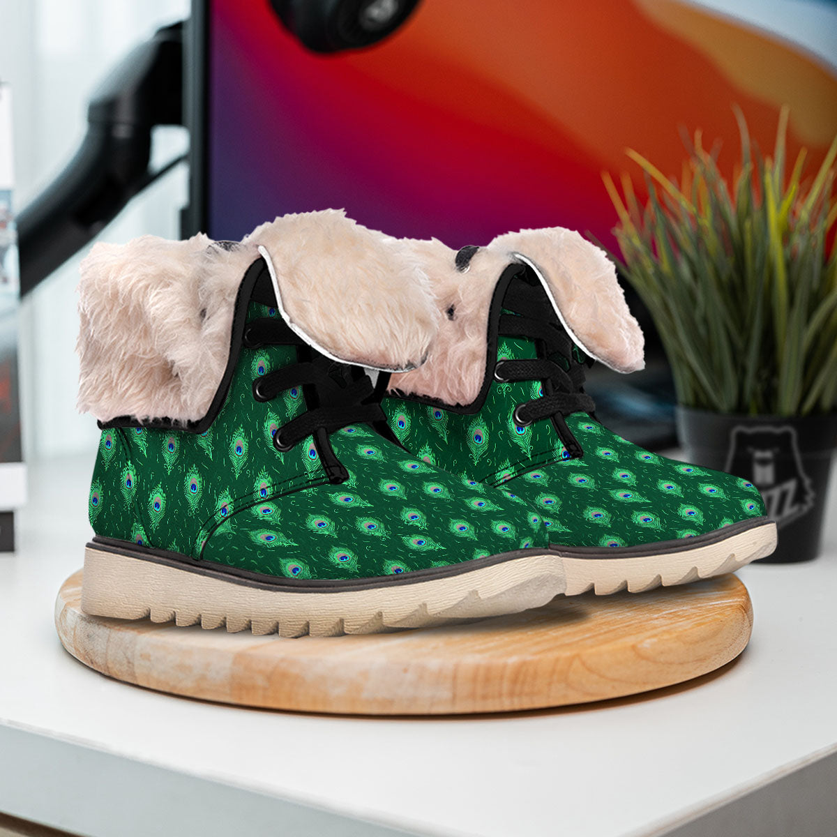 Feather Peacock Print Pattern Snow Boots-grizzshop