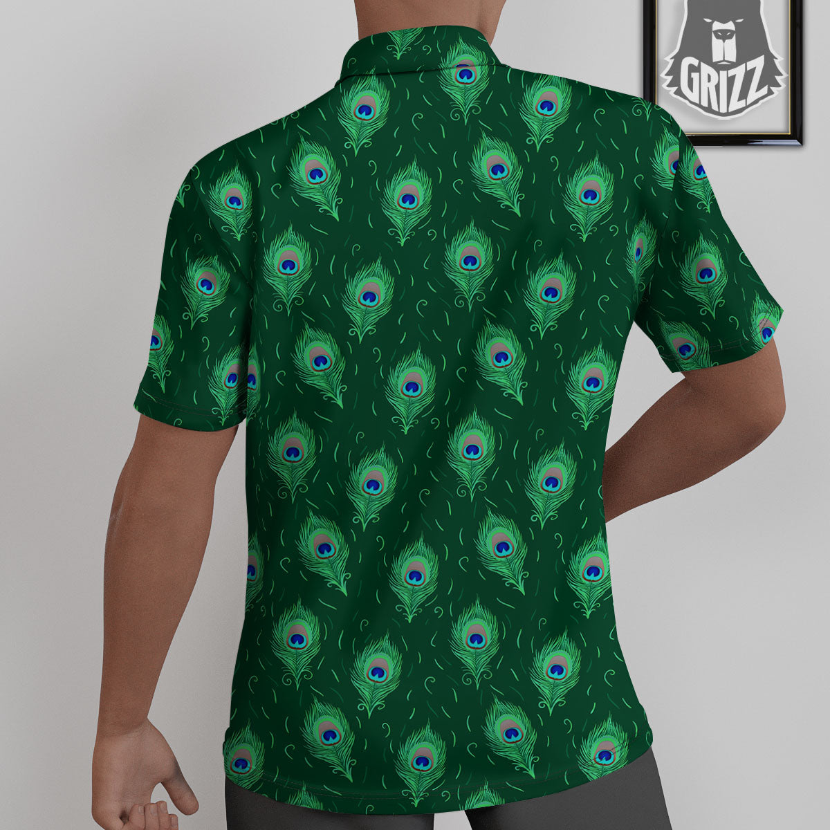 Feather Peacock Print Pattern Untucked Shirts-grizzshop