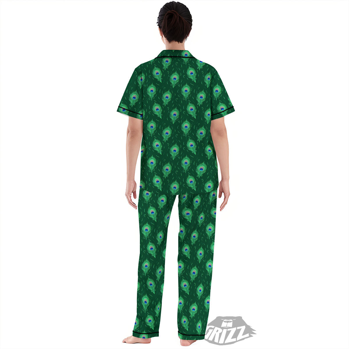 Feather Peacock Print Pattern Women's Pajamas Set-grizzshop
