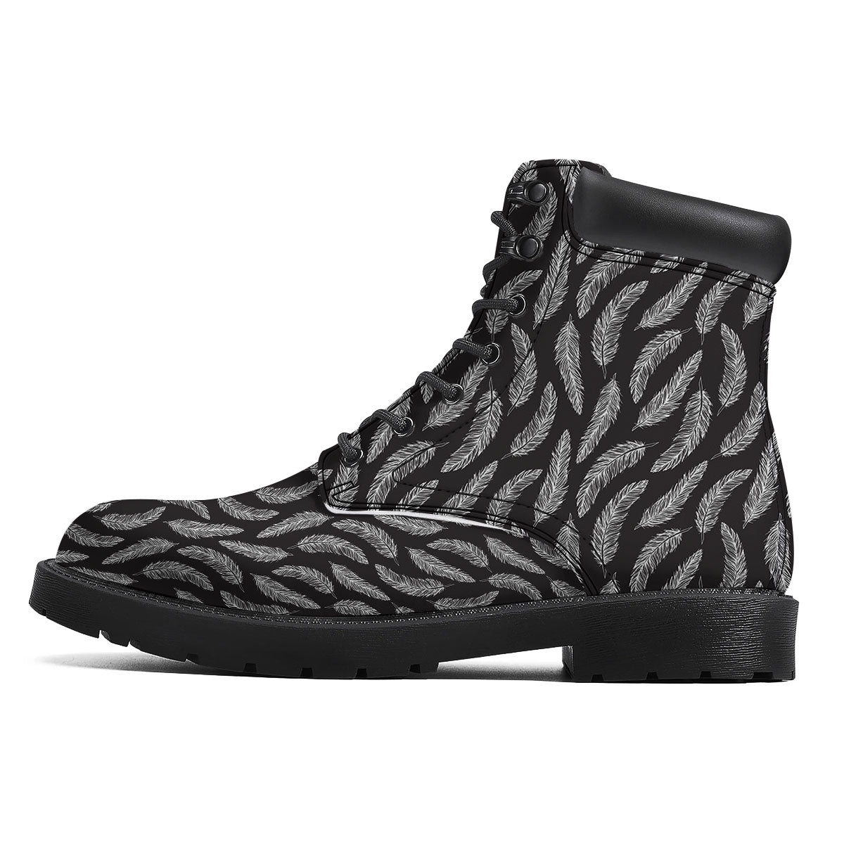 Feather White And Black Print Pattern Boots-grizzshop