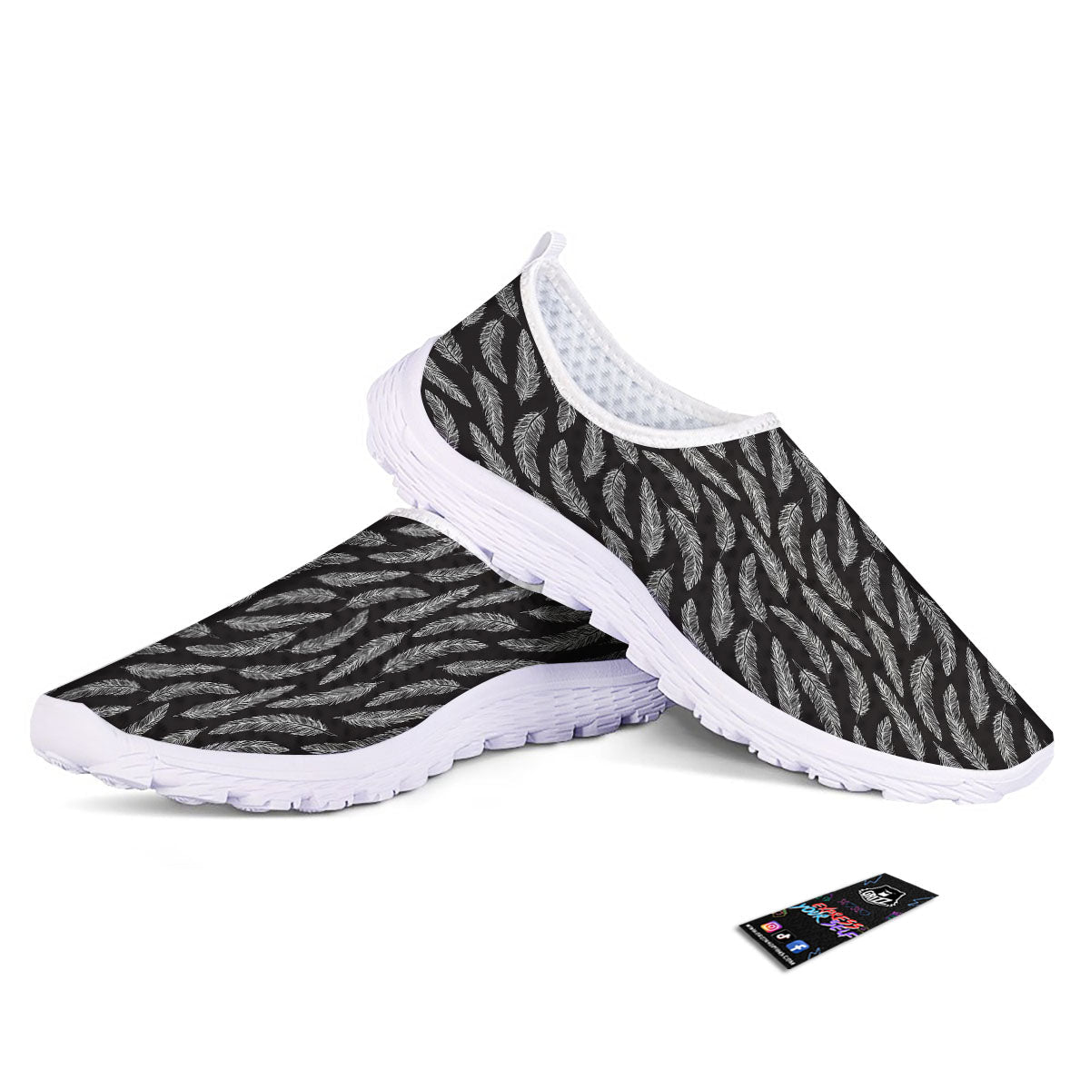 Feather White And Black Print Pattern Nurse Shoes-grizzshop
