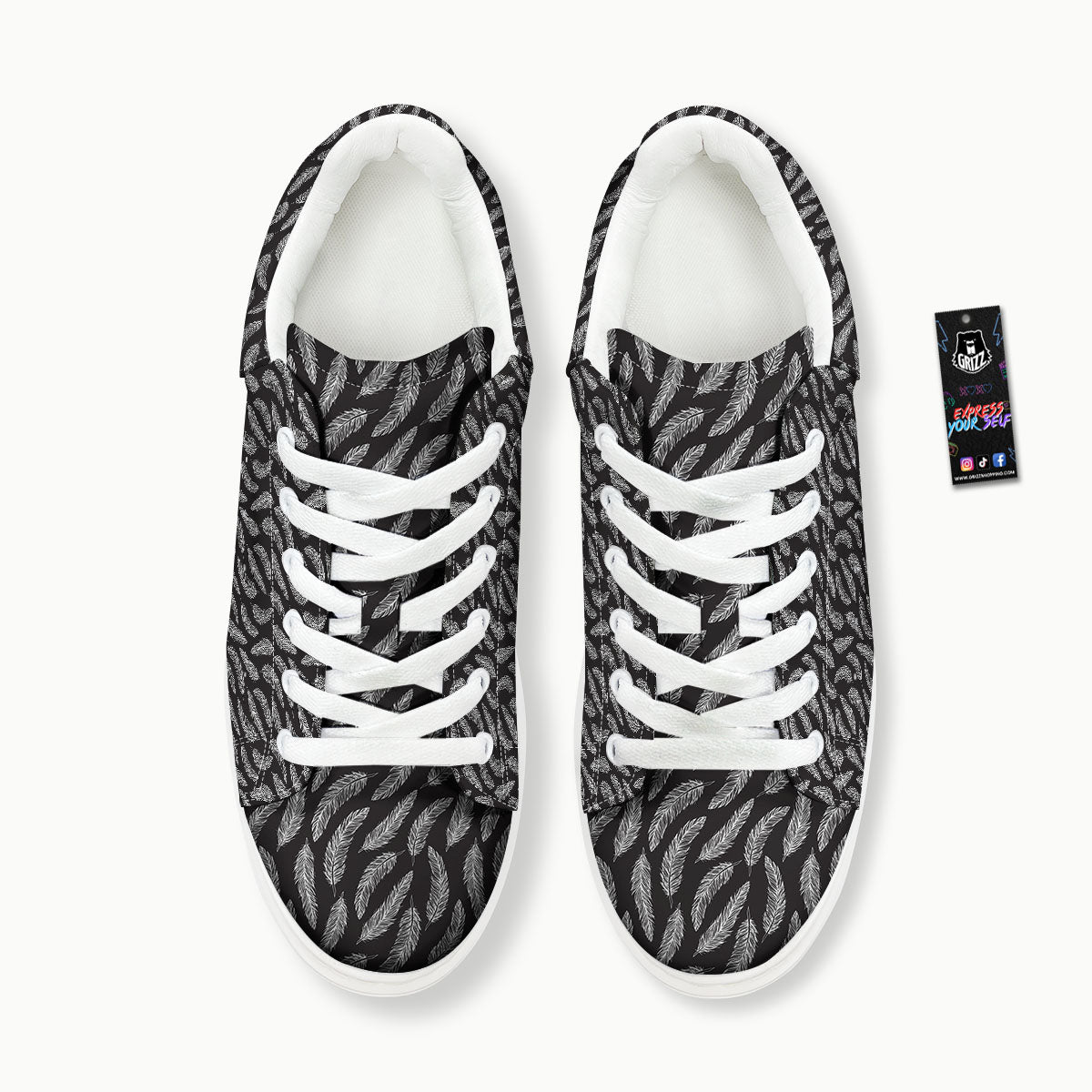 Feather White And Black Print Pattern Platform Shoes-grizzshop