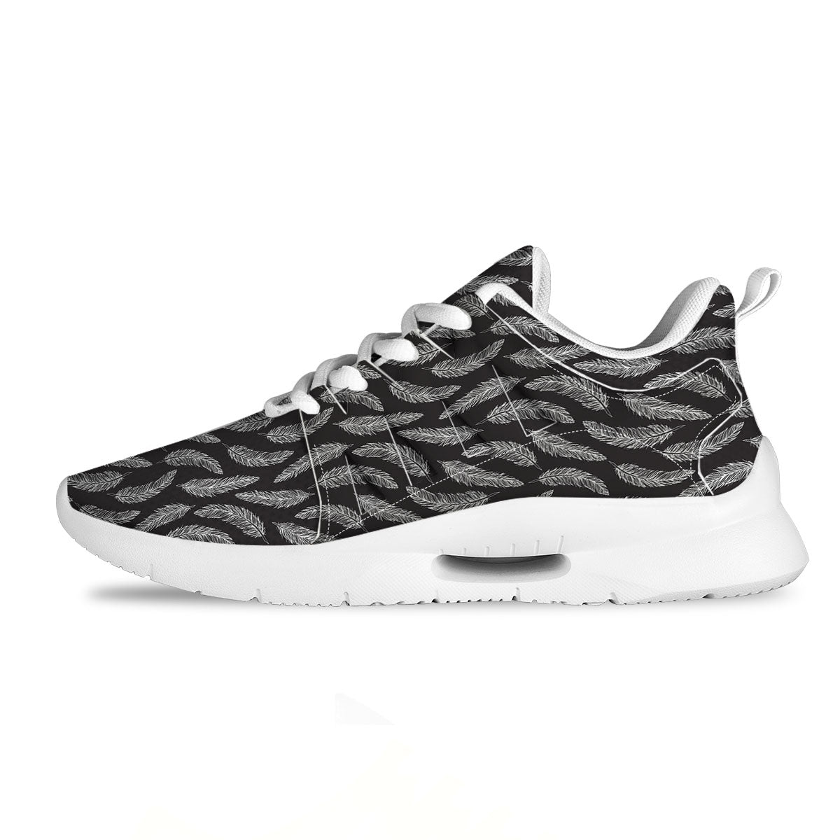 Feather White And Black Print Pattern Tennis Shoes-grizzshop