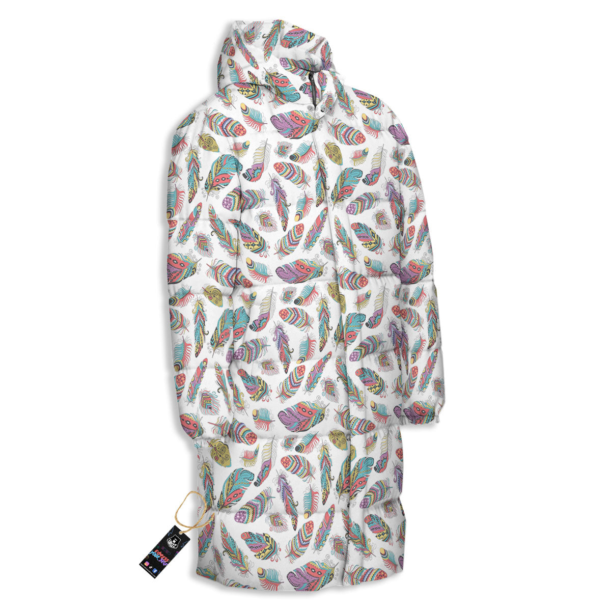Feather Bohemian Print Pattern Long Down Jacket
