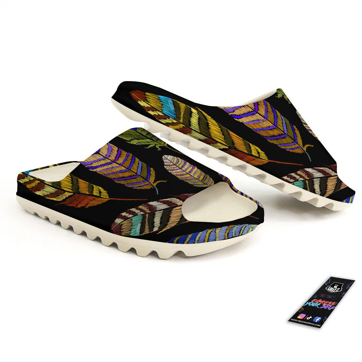 Feather Embroidery Peacock Print Sandals-grizzshop