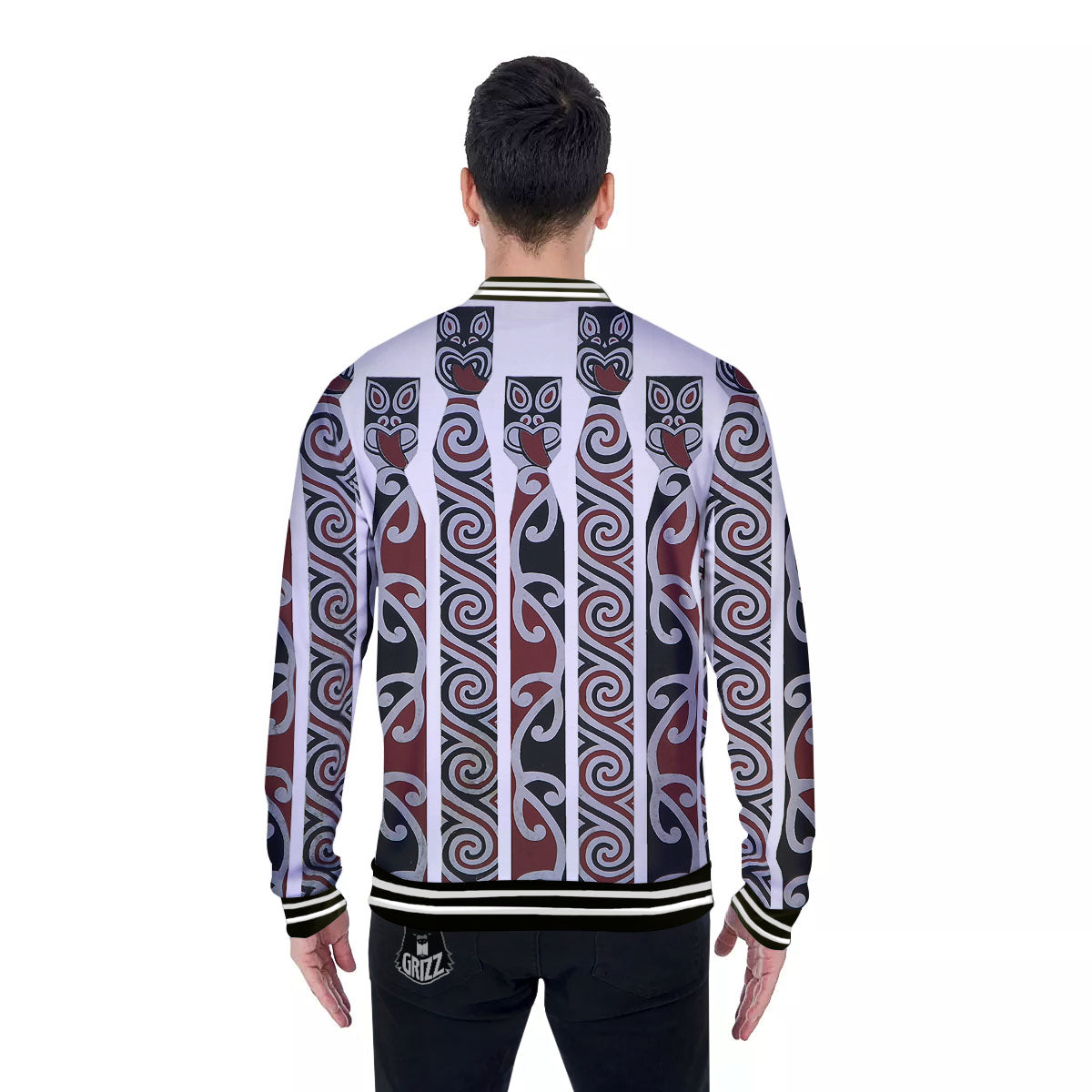 Fence Maori Print Baseball Jacket-grizzshop