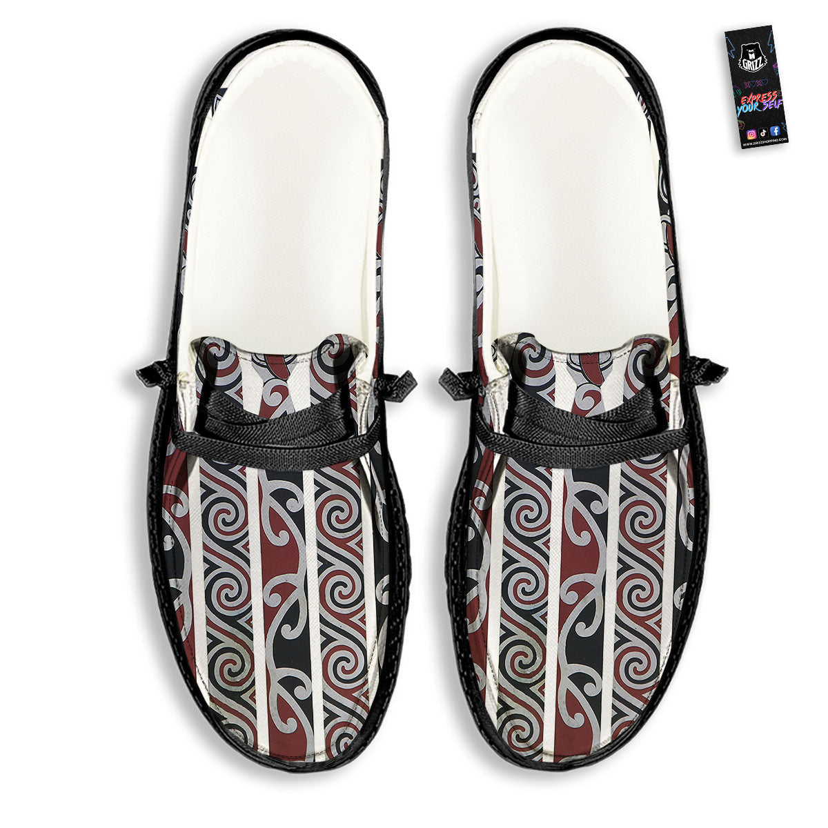 Fence Maori Print Black Loafers-grizzshop
