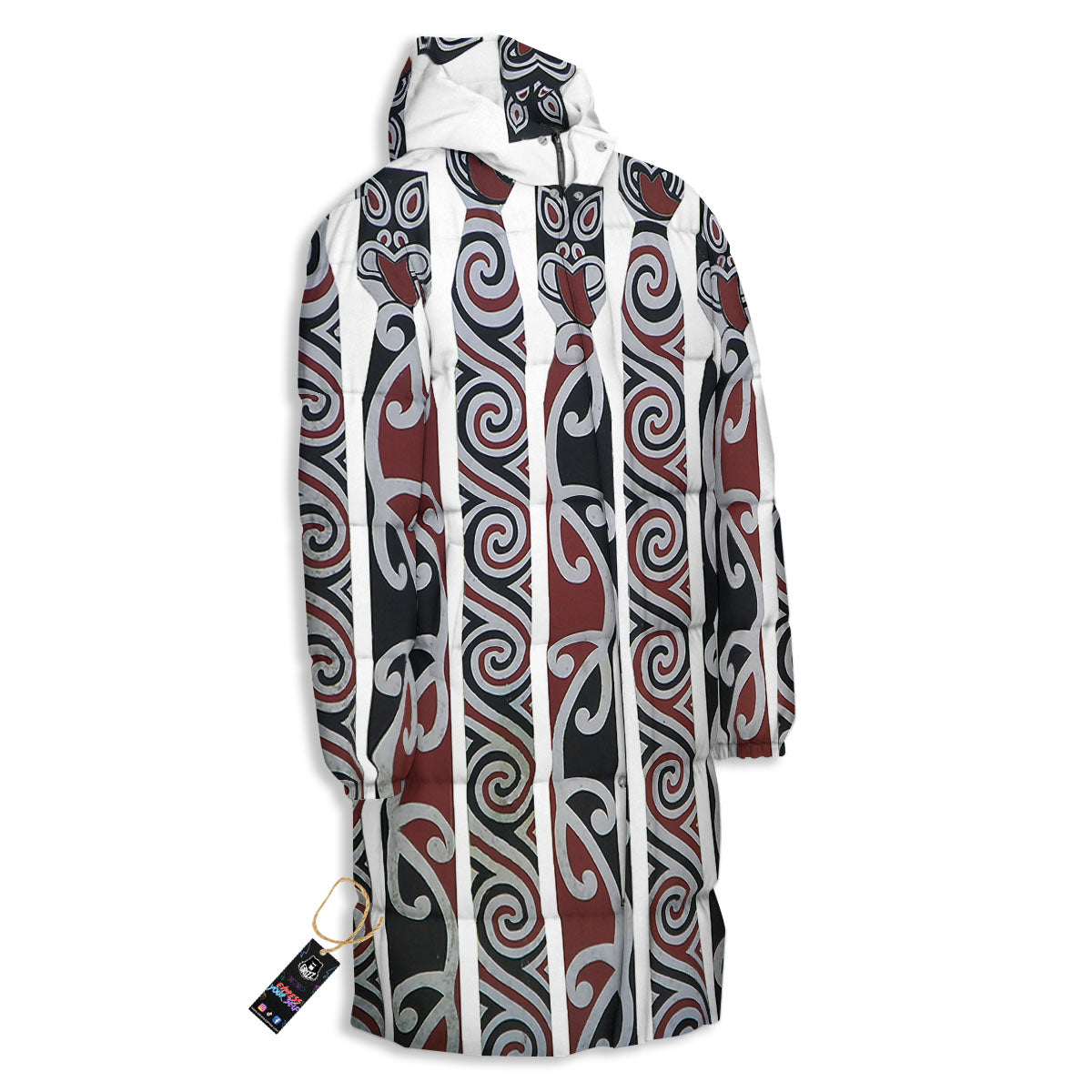 Fence Maori Print Long Down Jacket-grizzshop