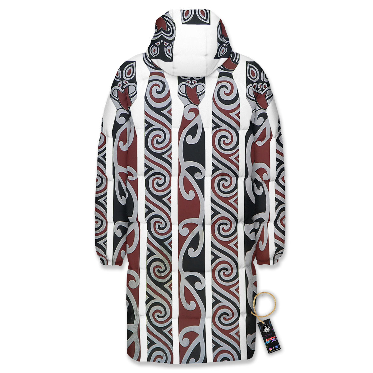 Fence Maori Print Long Down Jacket-grizzshop