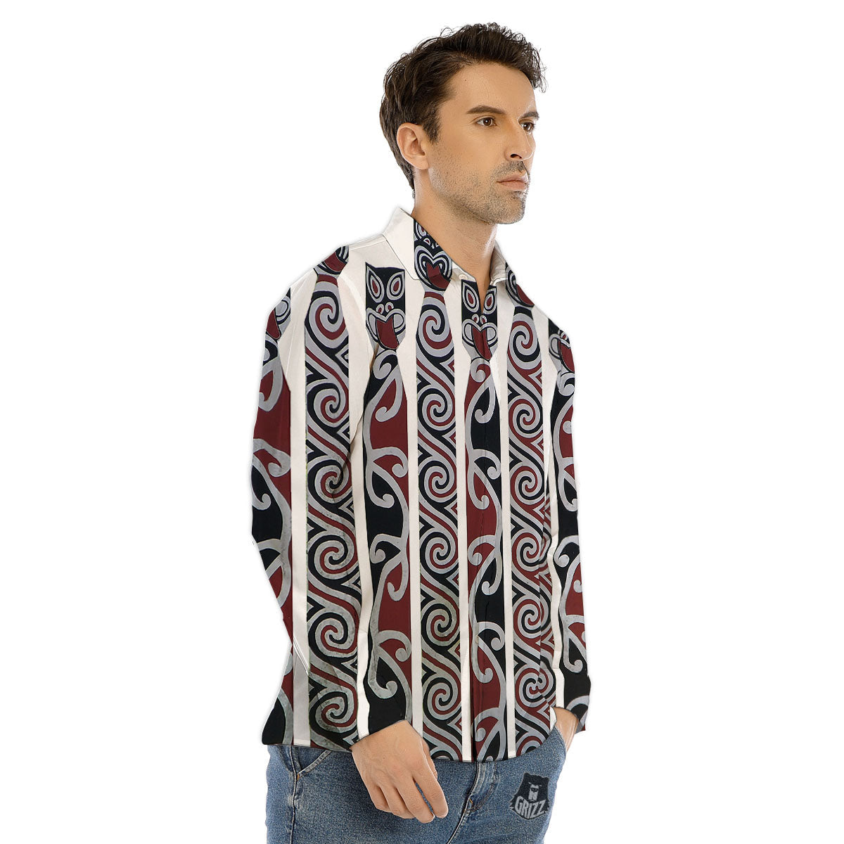 Fence Maori Print Men's Dress Shirts-grizzshop