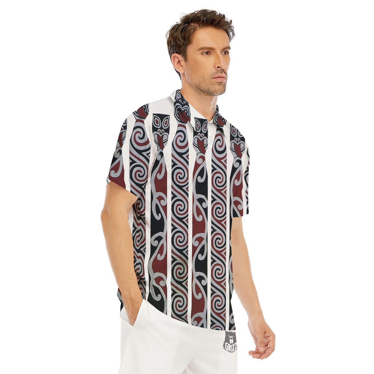 Fence Maori Print Men's Golf Shirts-grizzshop