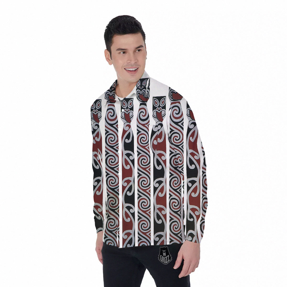 Fence Maori Print Men's Long Sleeve Shirts-grizzshop