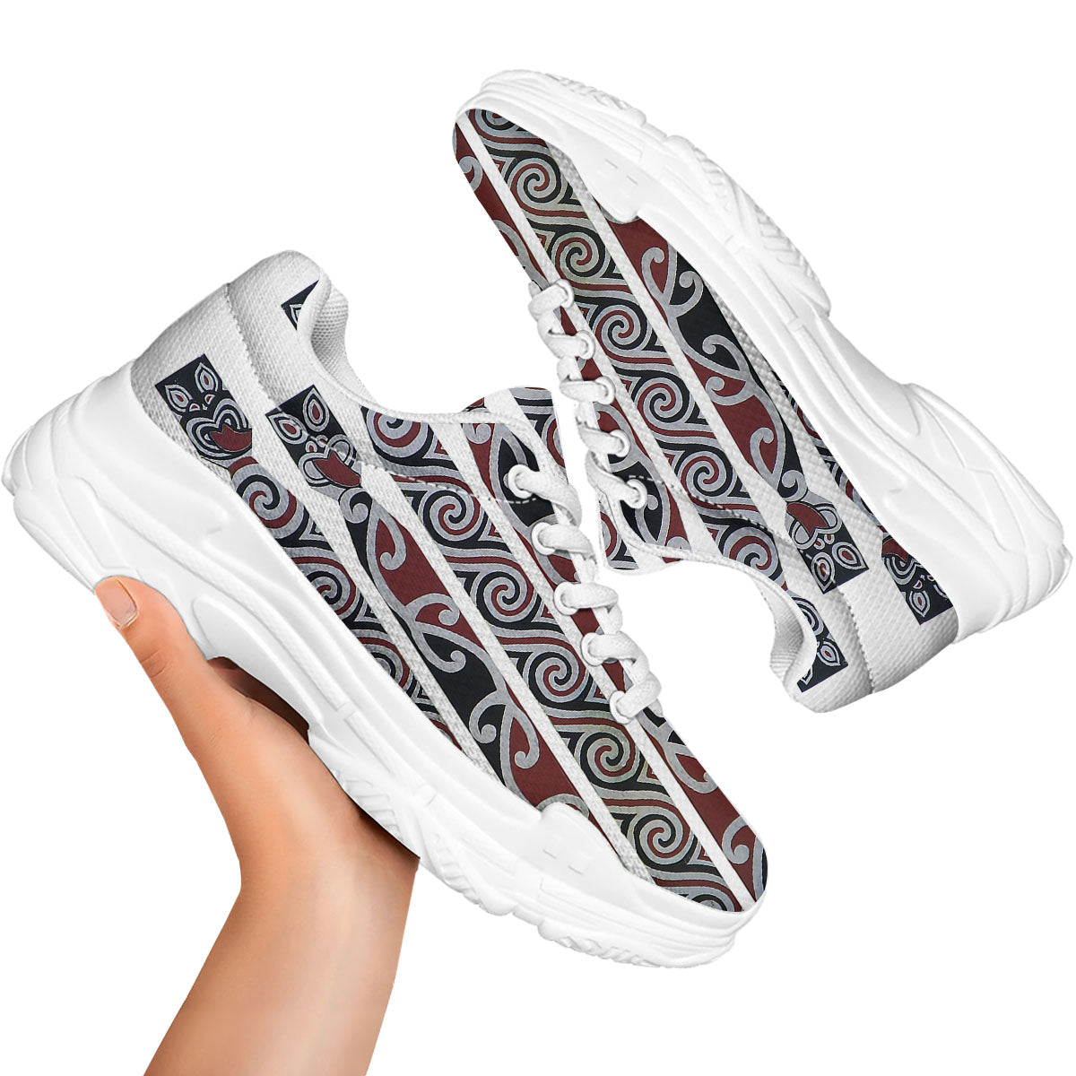 Fence Maori Print White Chunky Shoes-grizzshop
