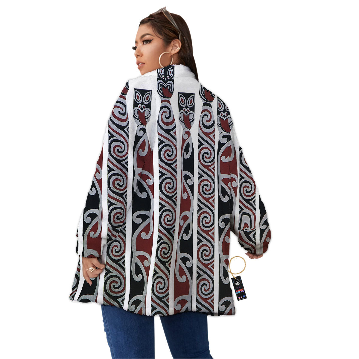 Fence Maori Print Women's Sherpa Jacket-grizzshop