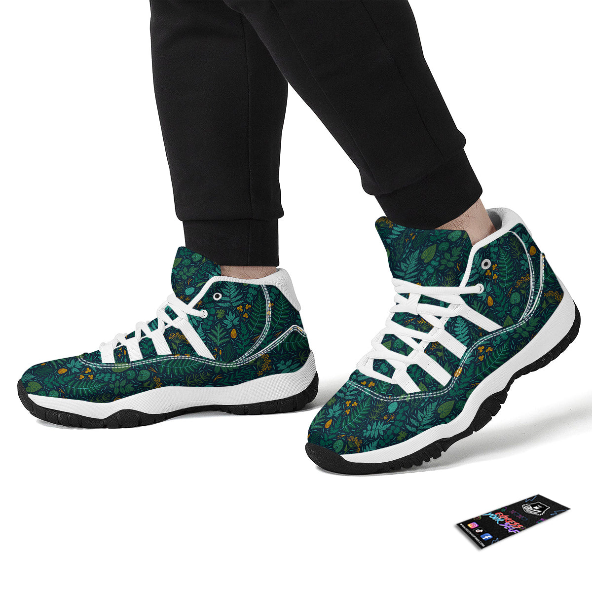 Fern And Leaf Green Print Pattern White Bball Shoes-grizzshop