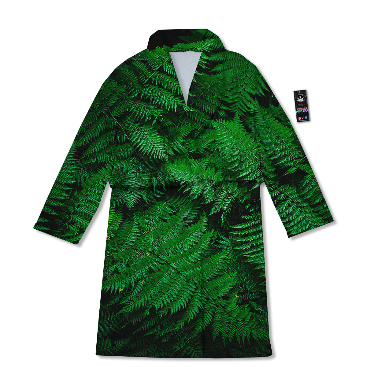 Fern Leaf Green Print Bathrobe-grizzshop