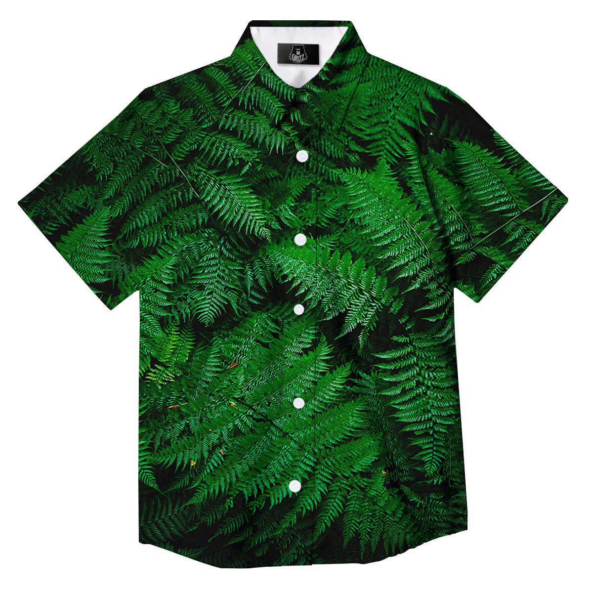 Fern Leaf Green Print Button Up Shirt-grizzshop