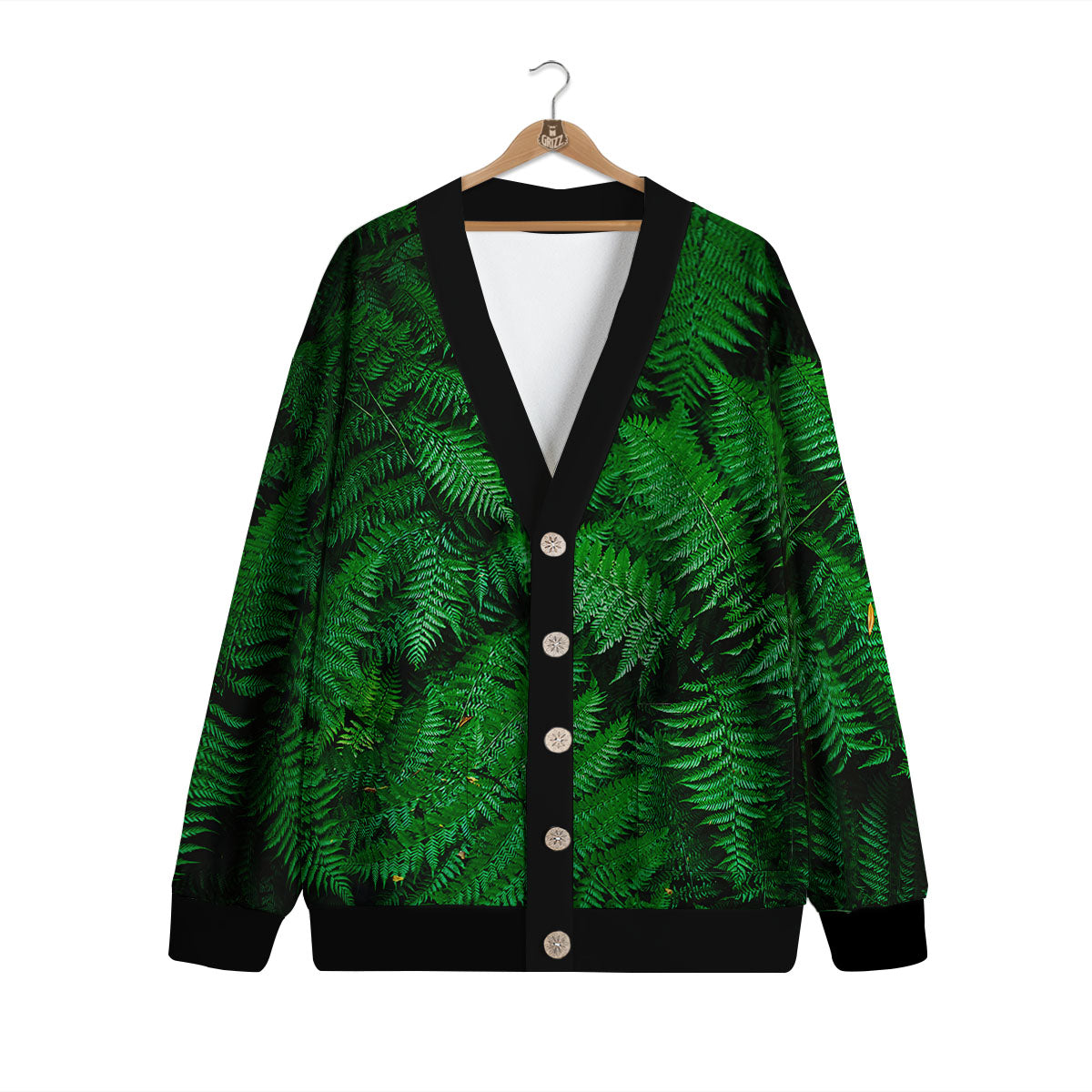 Fern Leaf Green Print Cardigan-grizzshop