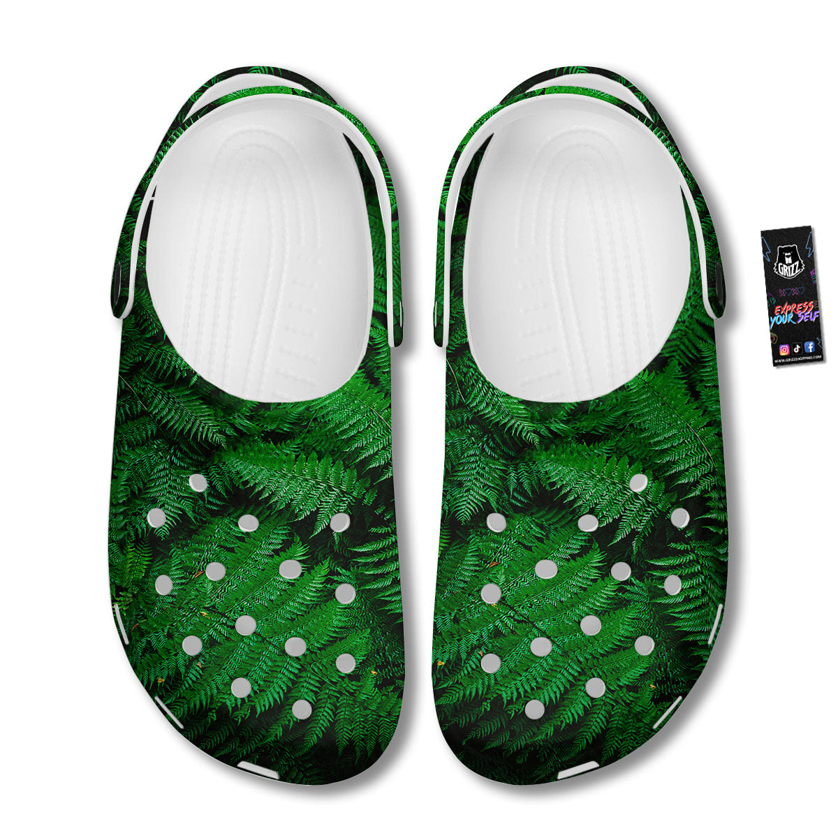 Fern Leaf Green Print Clog-grizzshop