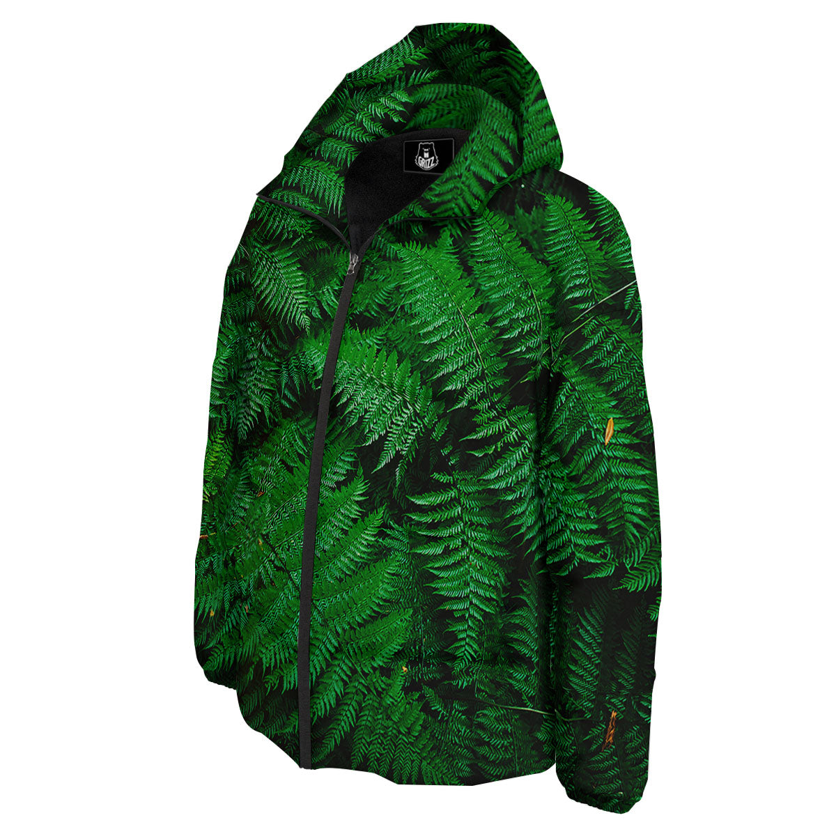 Fern Leaf Green Print Down Jacket-grizzshop